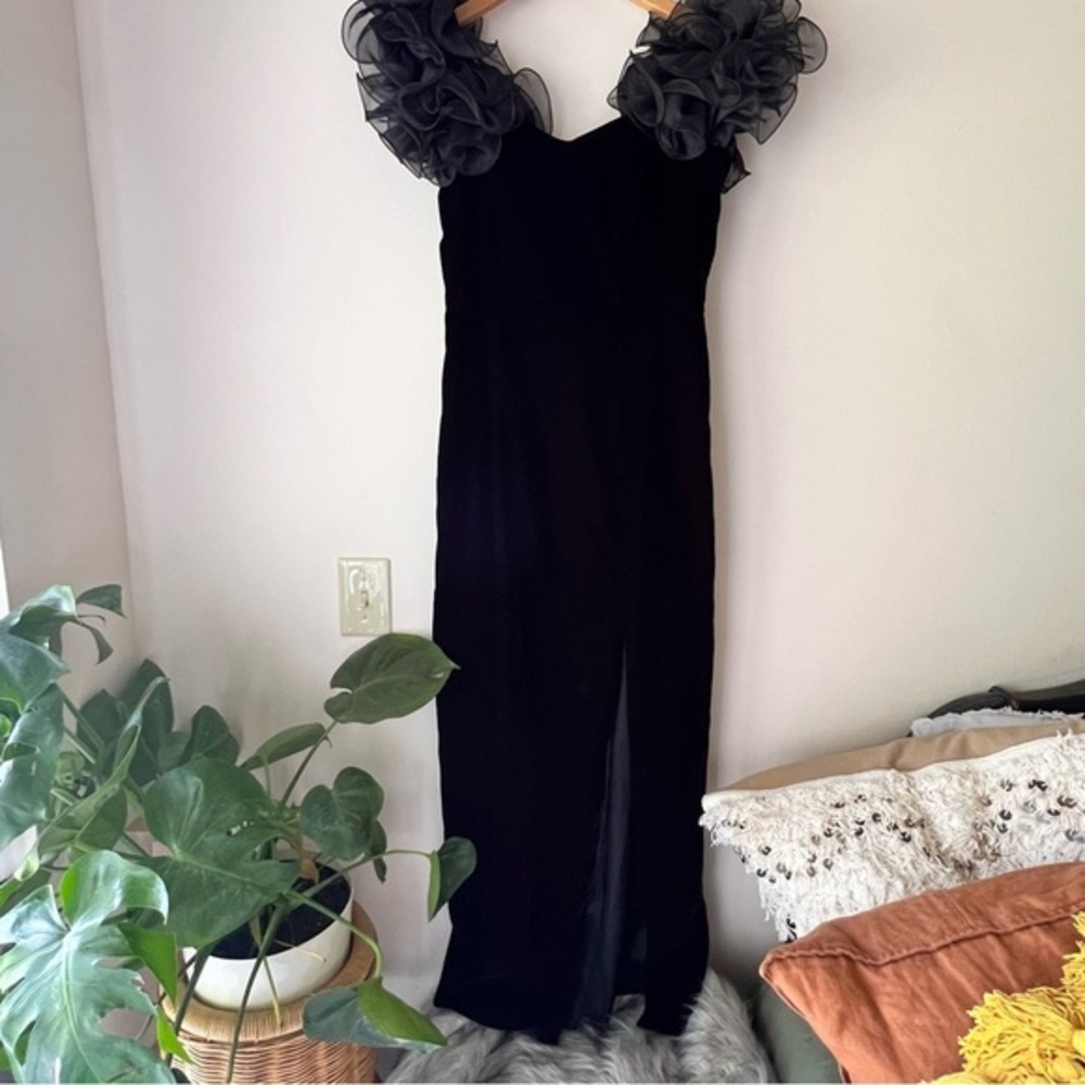 VINTAGE 90s DAVE & JOHNNY black velvet formal maxi dress HOLLYWOOD REGENCY sz 12